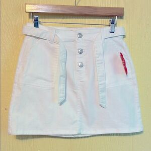 White Button-Front Skirt with Belt